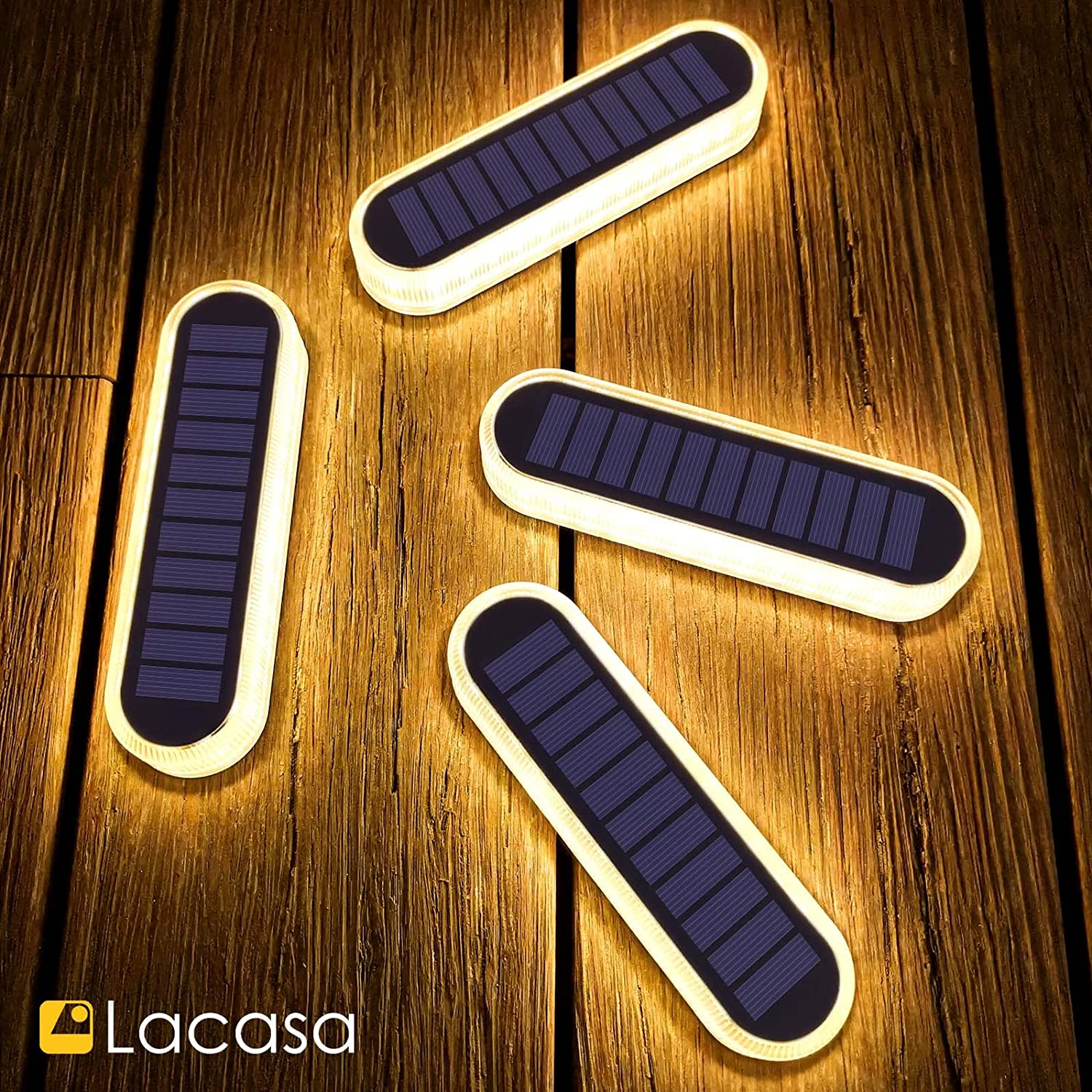 Lacasa Solar Deck Lights, 4 Pack 2700K Warm White LED Dock Lights 40LM, Outdoor Solar Powered Step Lights, Waterproof for Garden Stairs Ground Driveway Pathway Lighting image number 6