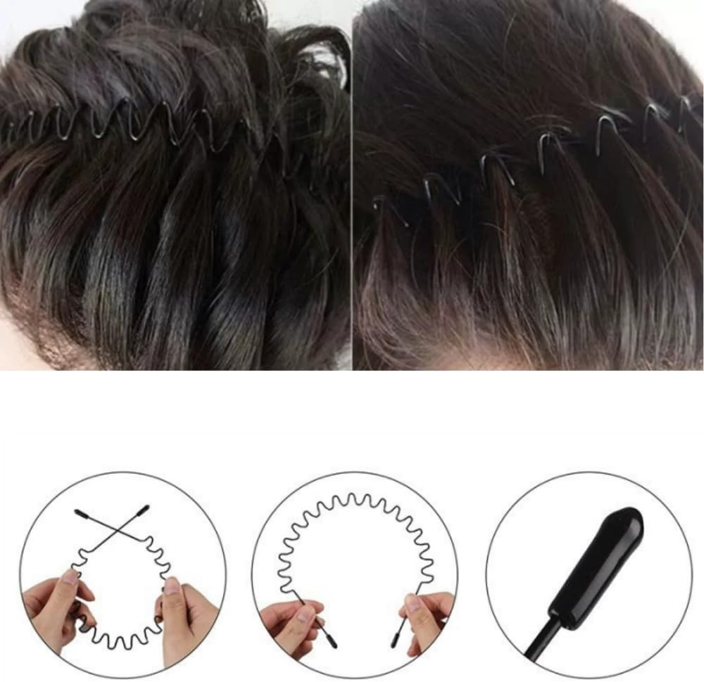 6 Pcs Metal Hair Band for Men Women'S Hair Hoop Clips, Metal Hair Band for Men Unisex Wavy Headbands Outdoor Sports Headbands Hair Bands Unisex Black Elastic Non Slip Headwear Accessories image number 2