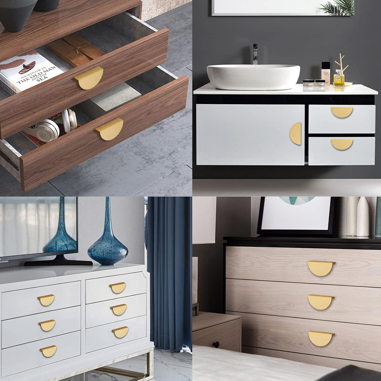 Acbbmns 10-Pack Semicircle Cabinet Handles Hole Centers 2.5 Inch(64Mm), Brass Half Circle Moon Drawer Pulls Kitchen Cupboard Dresser Knobs with Screws - Black image number 4