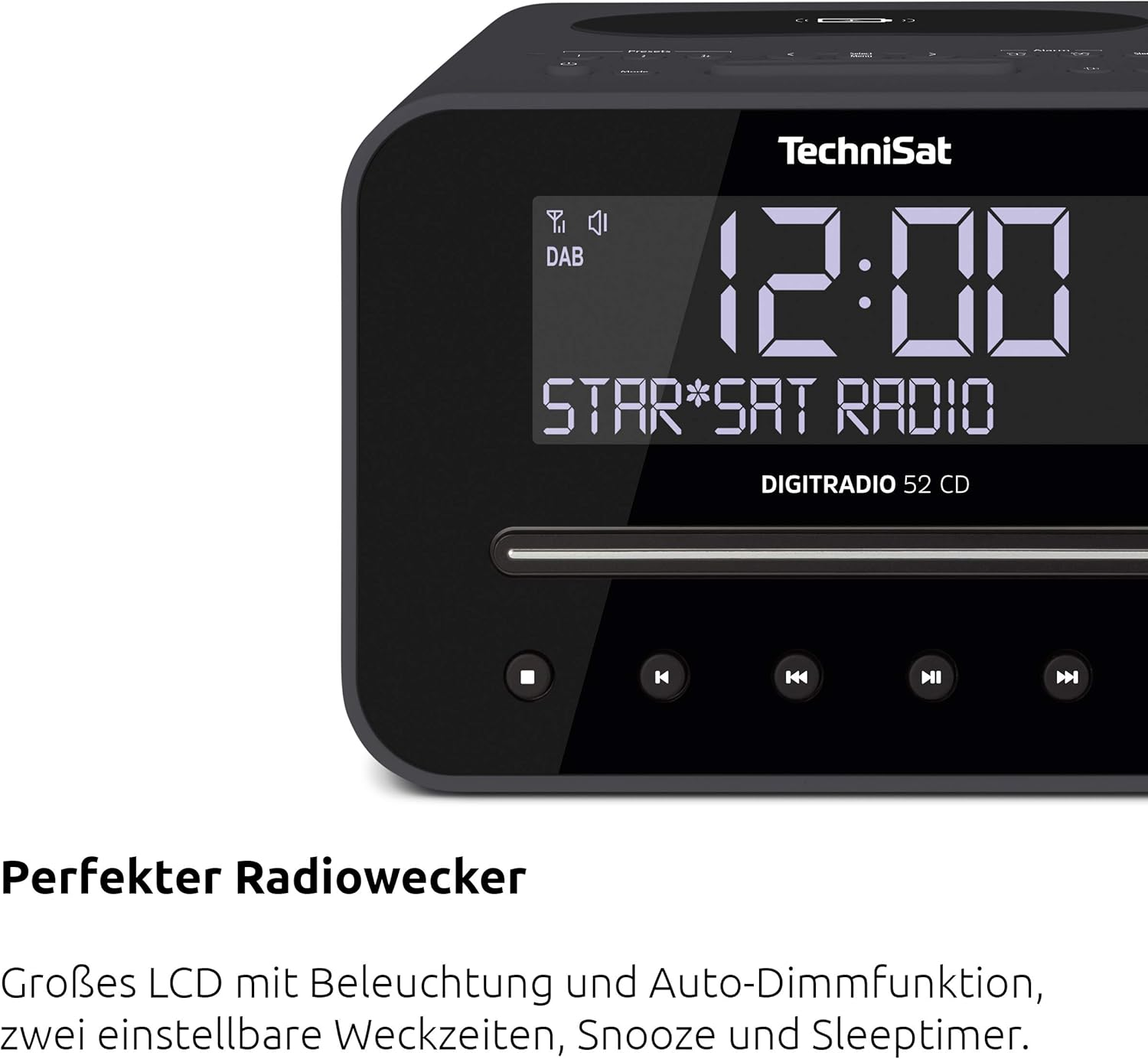 Technisat DIGITRADIO 52 CD Stereo DAB Radio Alarm Clock with Two Adjustable Alarm Times (DAB+, FM, Snooze, Sleep Timer, Dimmable Display, Bluetooth, Wireless Charging Function, CD Player) Black image number 7