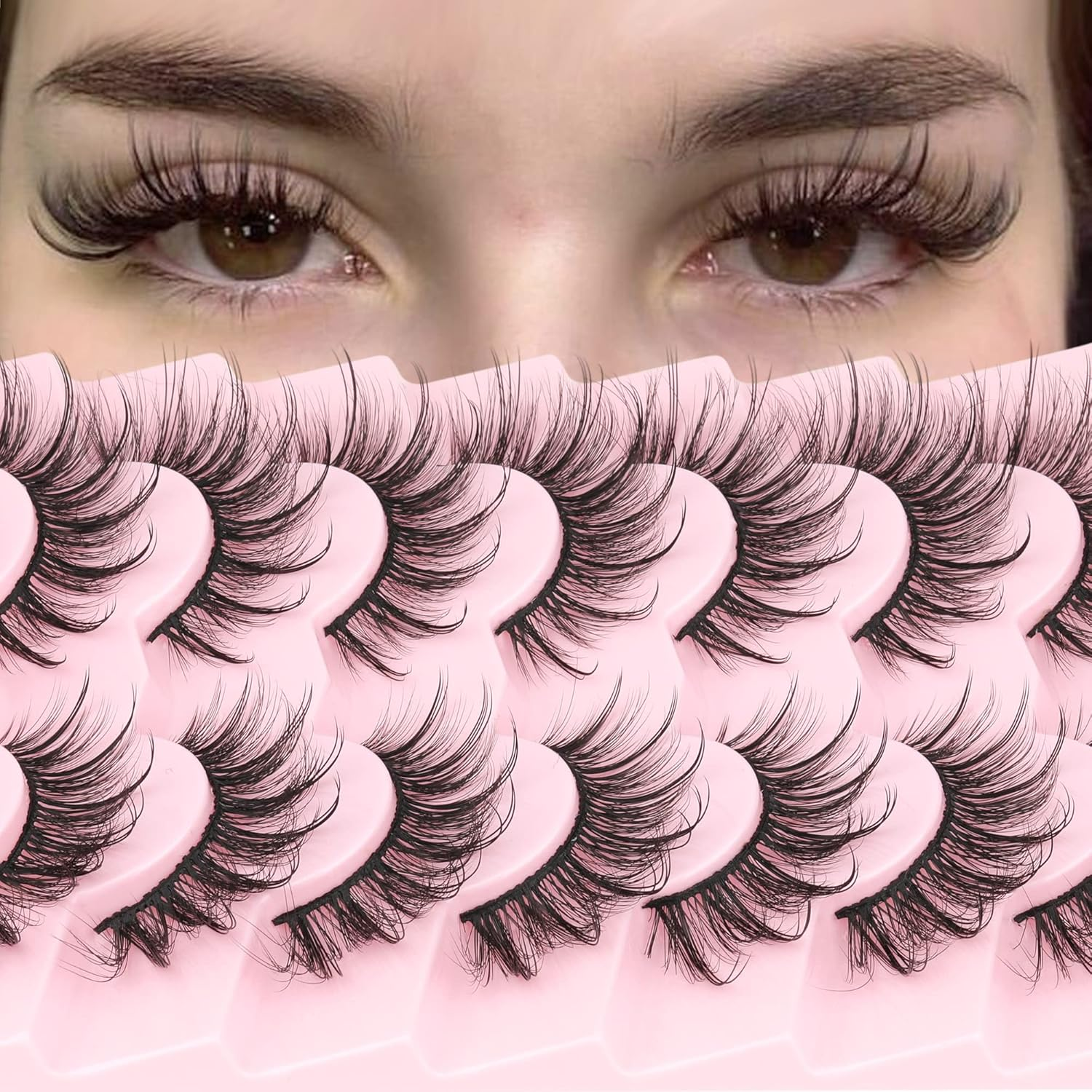 Geeneiya Lashes Wispy Mink Natural Eyelashes Spikes Lash Extensions Look Fluffy False Eyelashes 18Mm Long Strip Lashes Cat Eye Eyelashes Fairy Look 7 Pairs Multipack image number 5