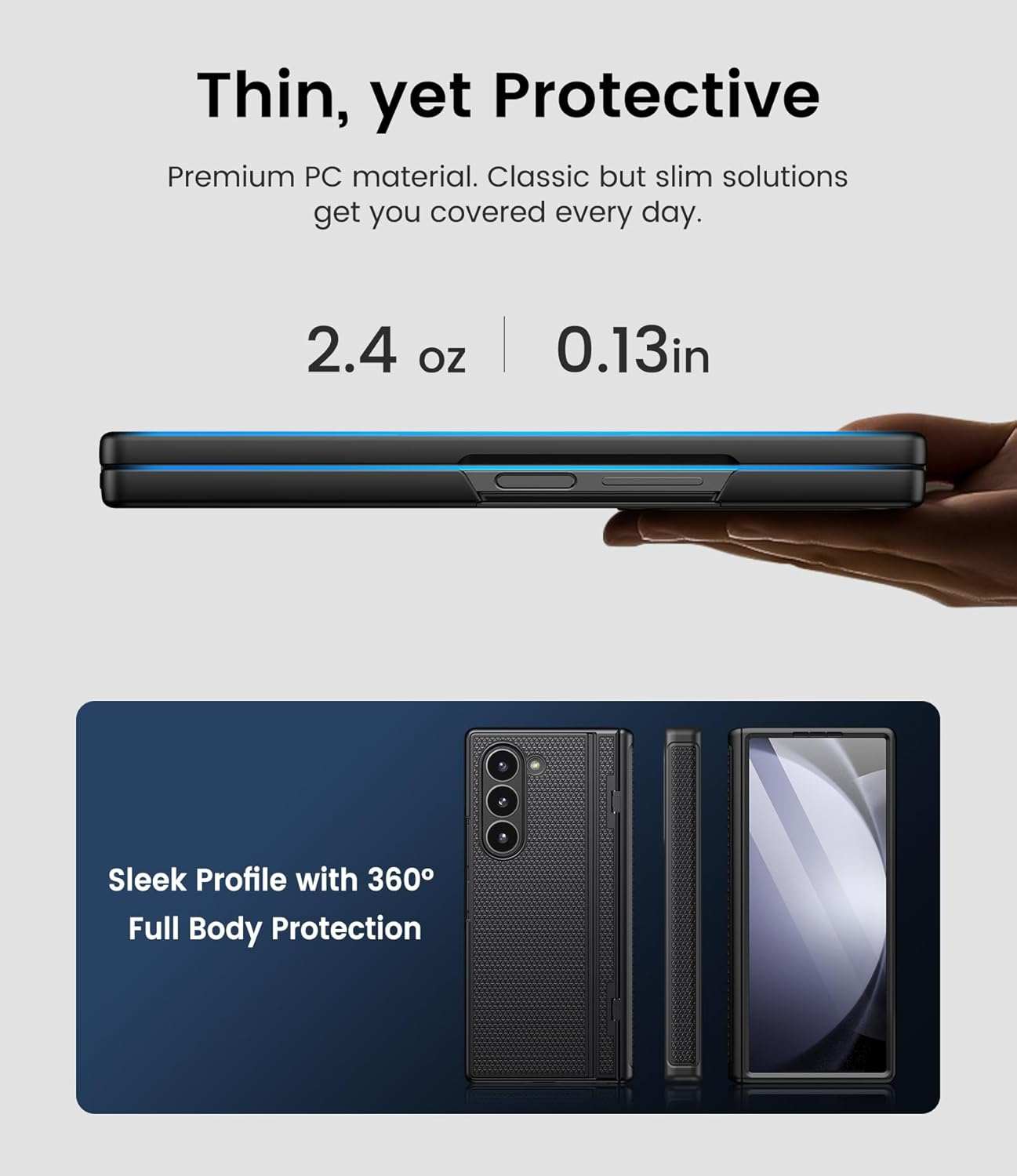 SIXBOX for Samsung Galaxy Z Fold 5 Case with Stand, Front Screen Protector, Hinge Protection, Slim & Rugged, Full Body Hard Cover, Daily Drop Protective Phone Case for Samsung Z Fold 5 2023, Black - Black image number 4