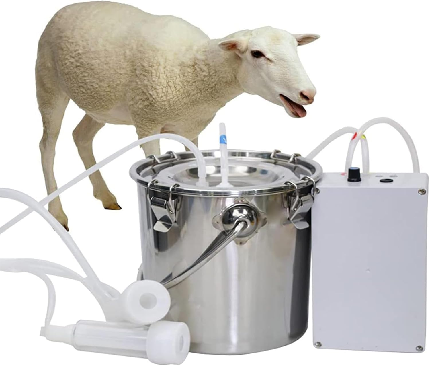 Rechargeable Direct Suction Milking Machine for Goats and Cows, 5L/10L Portable Home Milking Machine Cow Kit, Battery Operated Milker with Auto-Stop, Adjustable Suction, Milker for Small Farms