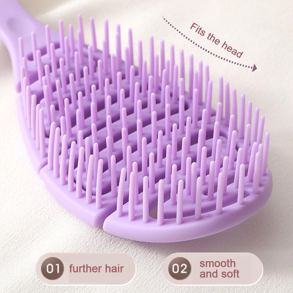 Organic Hair Brush without Pulling for Women Men Children Dry & Wet Detangler Brush for Curls Long Short or Straight Hair Scalp Massage Brush Professional (Purple) image number 6