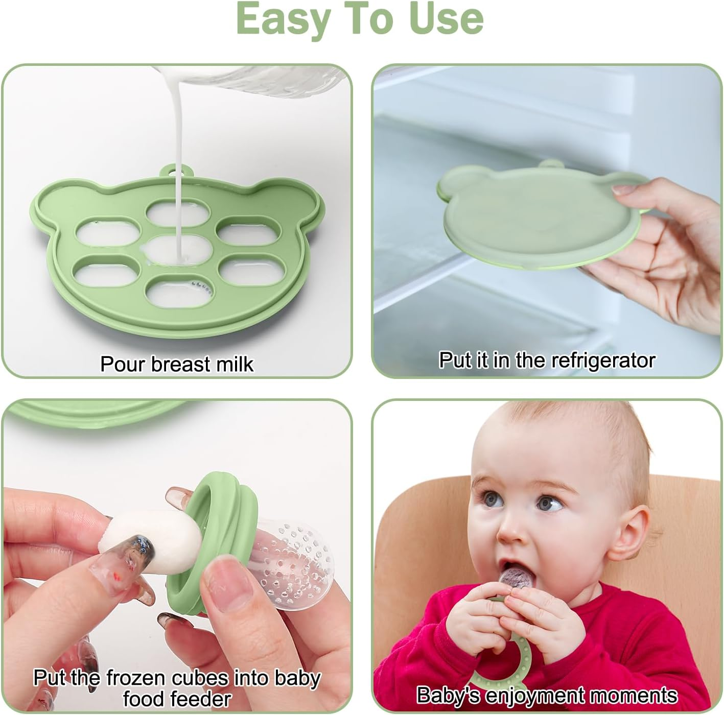 Baby Silicone Fruit Food Feeder Pacifier & Breastmilk Popsicle Freezer Molds, BPA Free Baby Food Storage Containers Frozen Ice Tray for Baby Feeding Safely, Infant Fruit Teething Toy image number 2