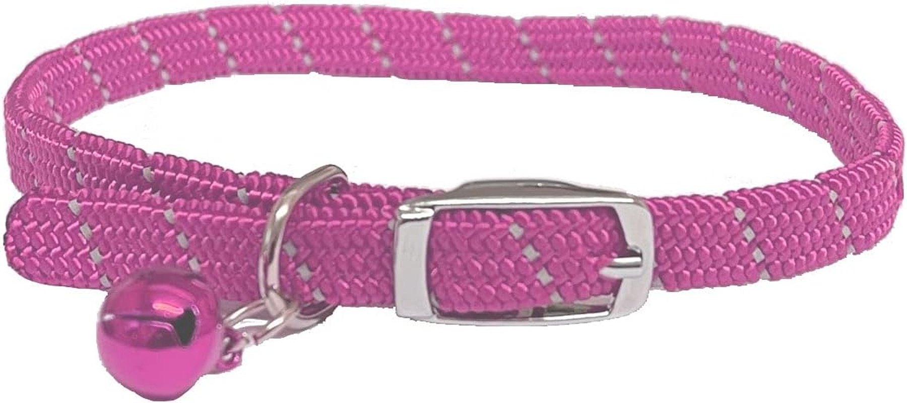 Cat/Kitten Reflective Softweave Collar with Safety Elastic & Bell with Safety Release (Pink)