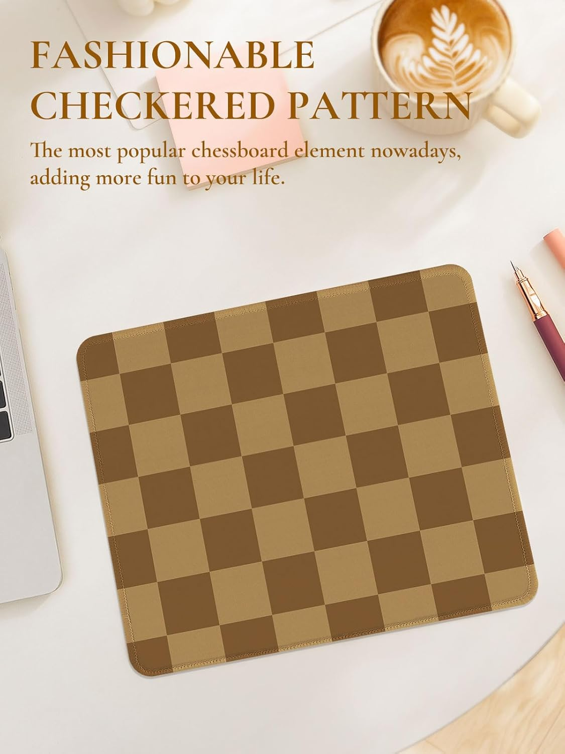 Cute Brown Mouse Pad,Retro Checkered Pattern Mousepad,Square Aesthetic Plaid Waterproof Grid Mouse Mat Design, Non-Slip Rubber Base Computer Funny Boho Small Mouse Pads, Desk Accessories image number 1