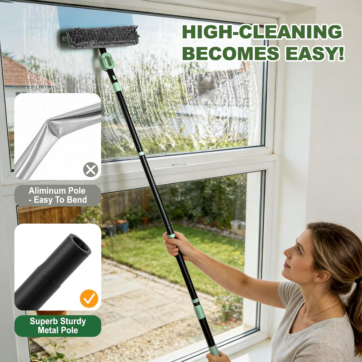 DALIPER Window Squeegee for Home Cleaning 2-In-1 Car Windshield Washer Kit with Extension Pole 73.6 Inches Shower Glass, Mirrors, Car Windshield, Truck Home Windows, Balcony Sliding Doors image number 4