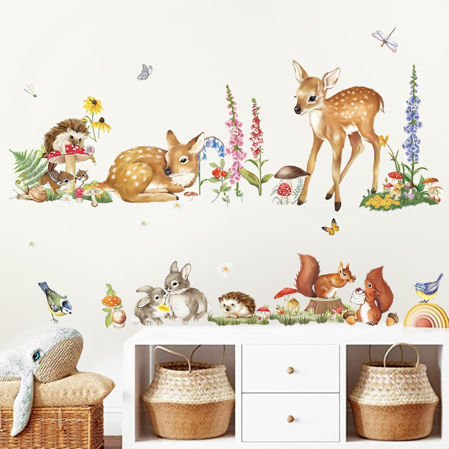 Decalmile Woodland Animal Wall Decals Deer Rabbit Squirrel Easter Wall Stickers Kids Bedroom Baby Nursery Wall Decor image number 2