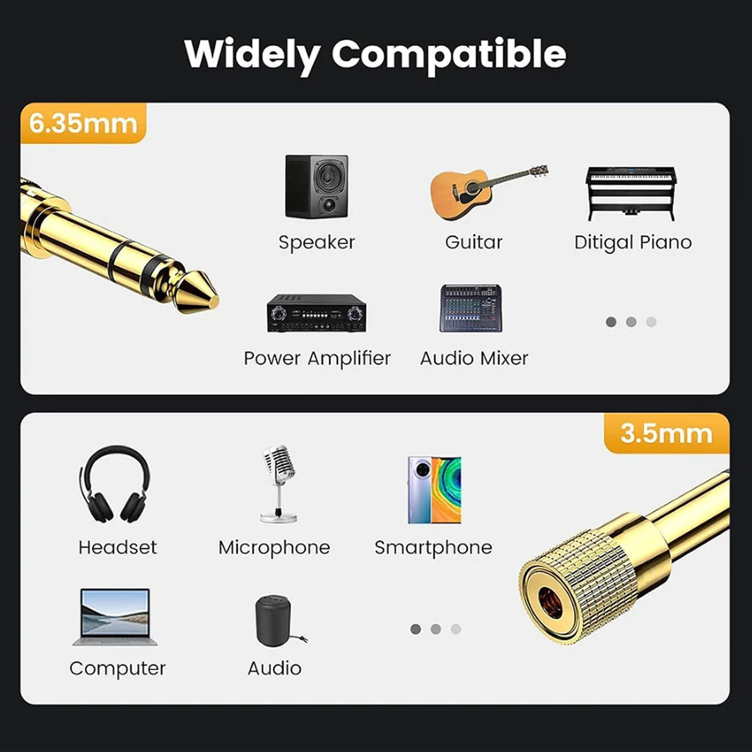 SAHENITEANA 4 Pcs 6.35 to 3.5 Headphone Adapter Jack / 3.5 to 6.35 Adapter,Audio Jack Adapter, Headphone Adapter for Aux Cable, Guitar Amplifier, Headphone, Guitar, Digital Piano Amp image number 4