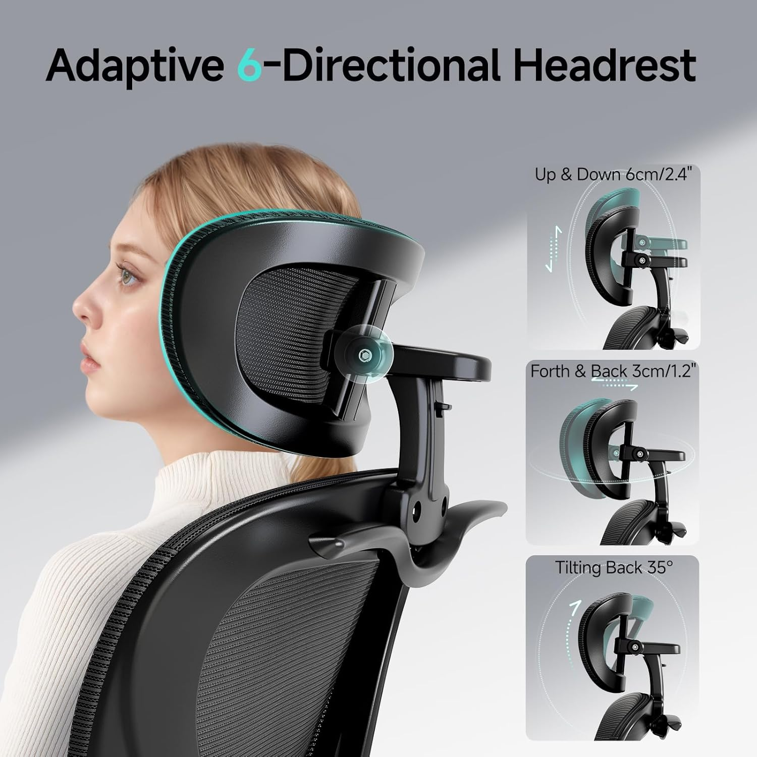 Ergonomic Chair with 3D Headrest, Office Chair with Coat Hanger, Gaming Chair with 2D Lumbar Support & Flip up Arms, Computer Chair Mesh Cushion & Backrest for Office, Study & Meeting,Black image number 5