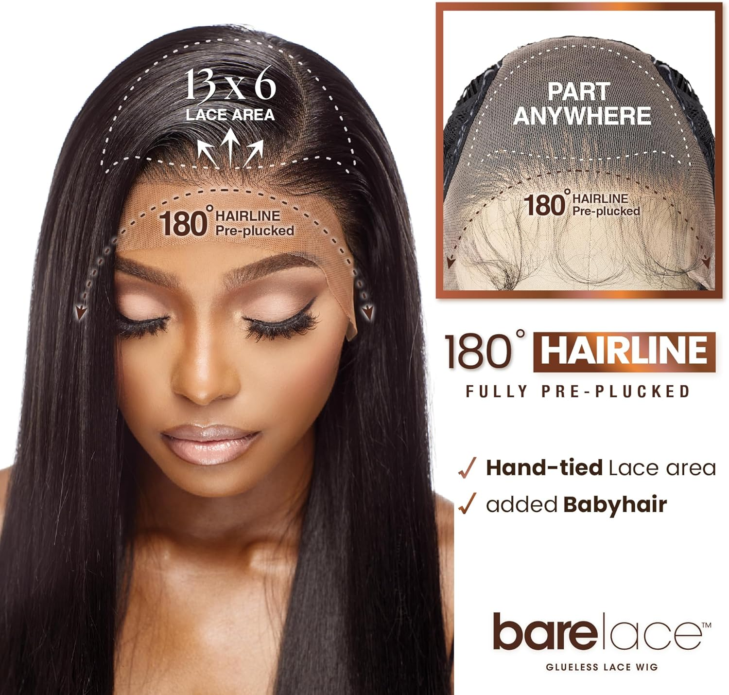 Sensationnel Bare Lace Wig 33 X 15 Cm Lace Front Glueless Synthetic 180 Degree Pre Plucked Hairline (2 Dark Brown) - 1 Jetblack image number 2