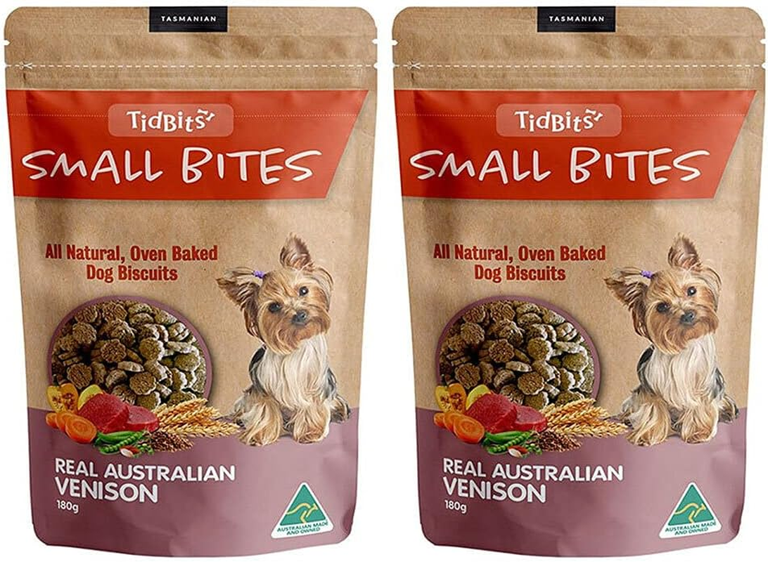 Tidbits Small Bites Real Australian Venison Puppy Treats 180G - All Natural, Oven Baked Dog Biscuits