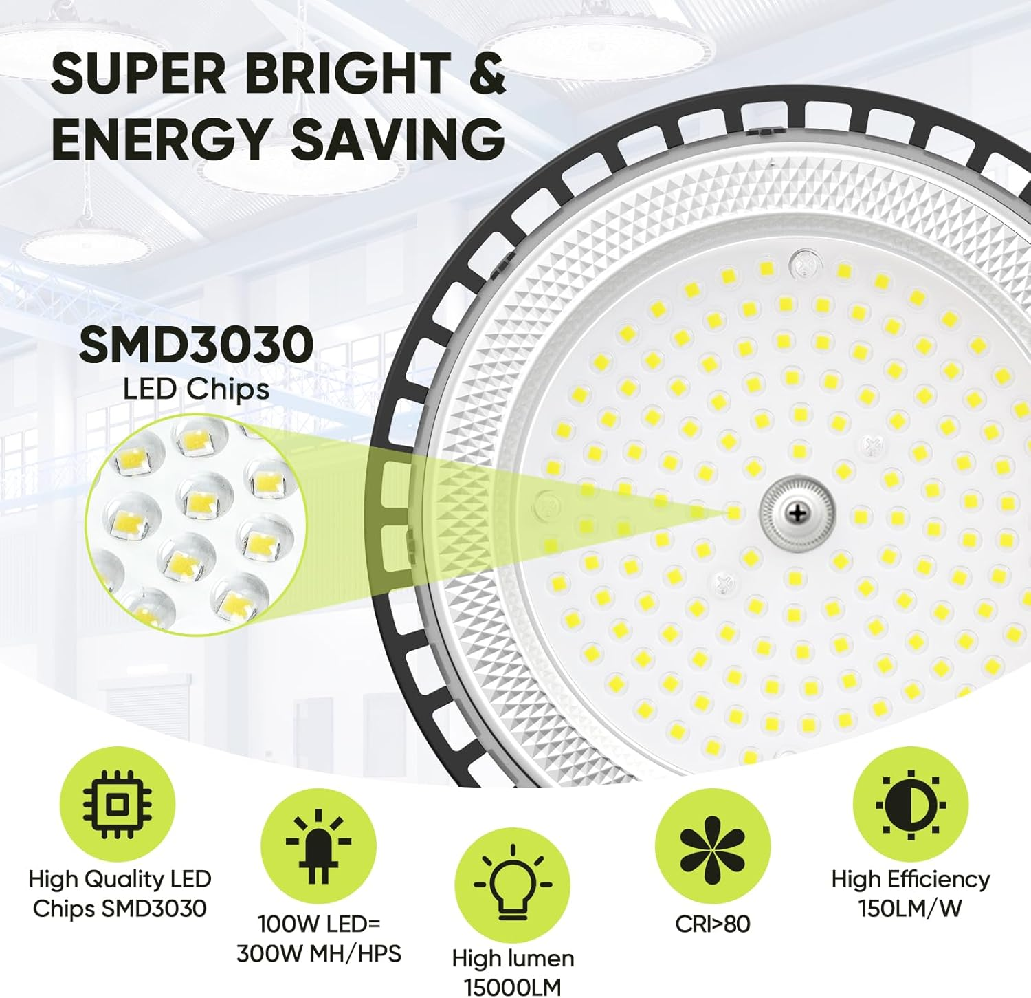 4 Piece 100W LED Garage Lighting, 15000LM Ceiling Light Garage, 6000K Cool White Outdoor LED Floodlight, IP65 Waterproof UFO Lamp Workshop for Factories, Warehouse, Workshop image number 2