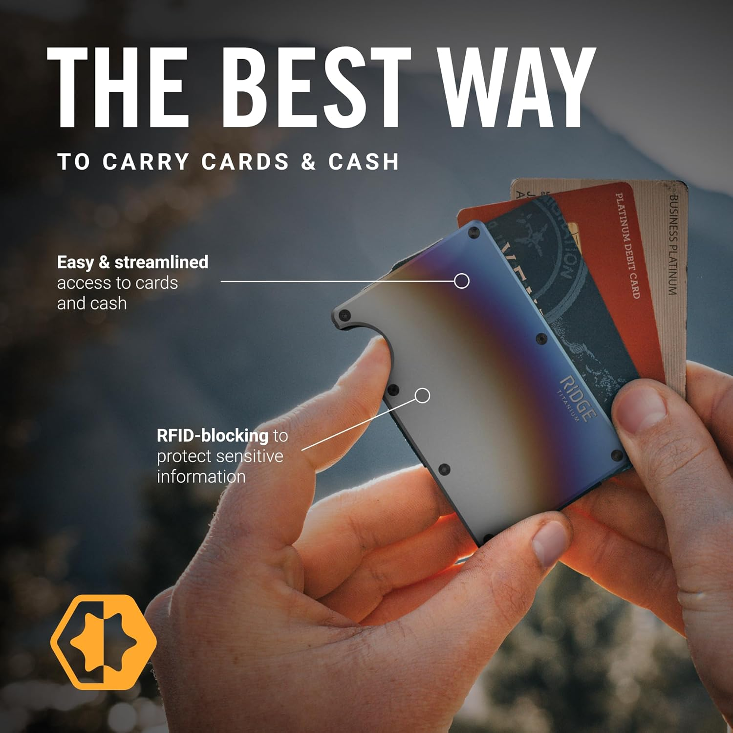 The Ridge Wallet for Men, Slim Wallet for Men - Thin as a Rail, Minimalist Aesthetics, Holds up to 12 Cards, RFID Safe, Titanium Wallet with Money Clip (Burnt Titanium) image number 5