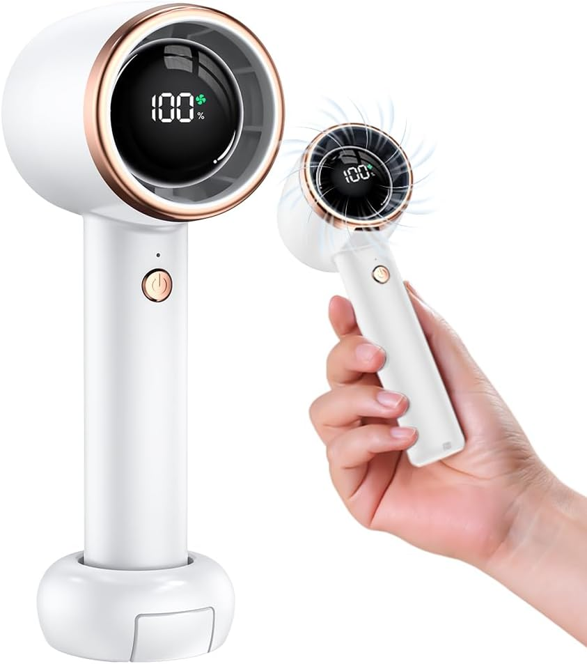 RINGSUN Handheld Fan Rechargeable, Portable Fan with Phone Holder Base, 4000Mah Small Turbo Fan for Home Office Travel Cooling, White