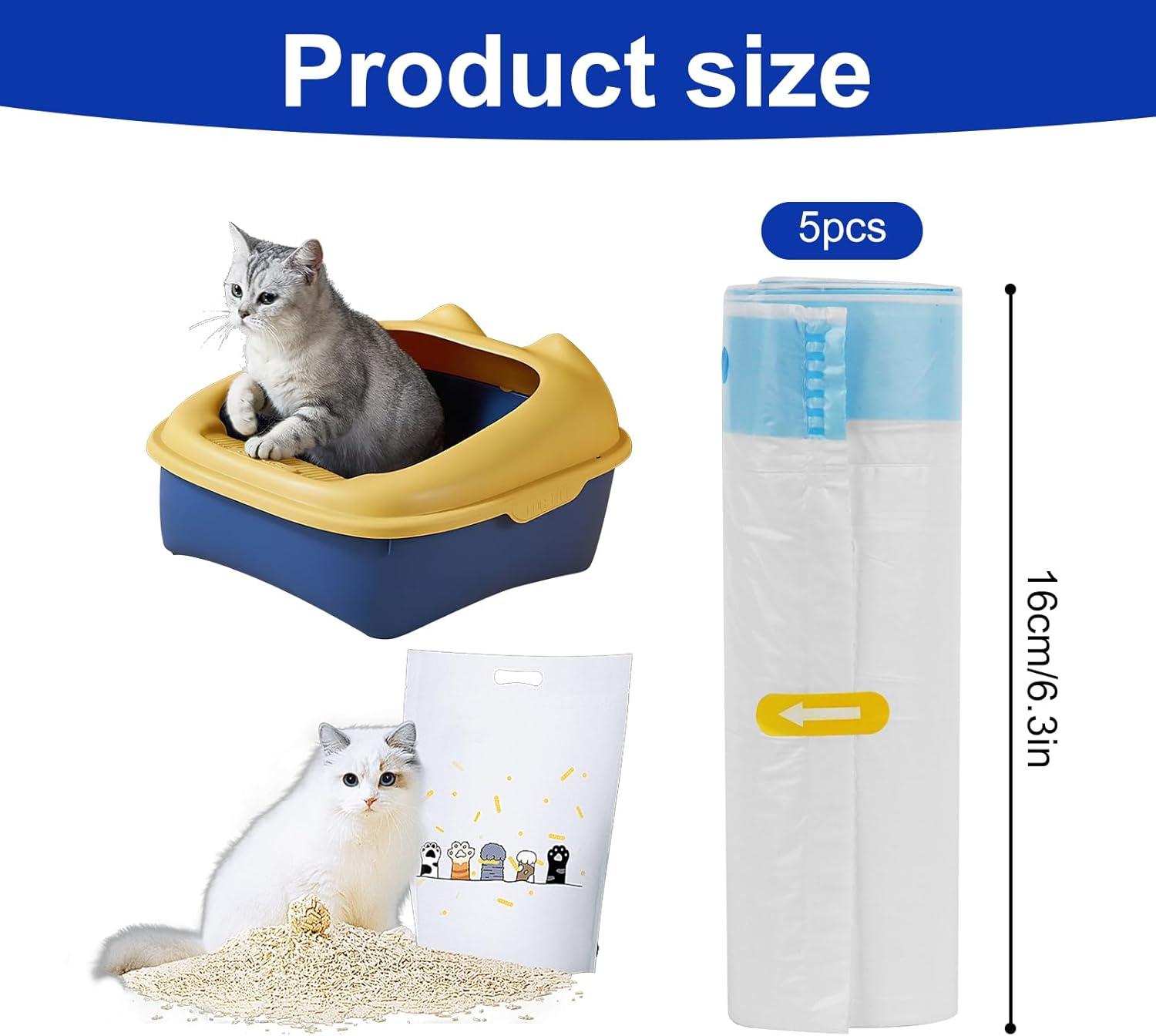 LUFEIS Pack of 75 Bin Bags, Bin Bags with Carry Handle, Self-Cleaning Cat Litter Box, Cat Litter Box Bags, Self-Cleaning Cat Litter Box with Drawstrings, Liquid-Proof, Durable, 5 Rolls image number 2