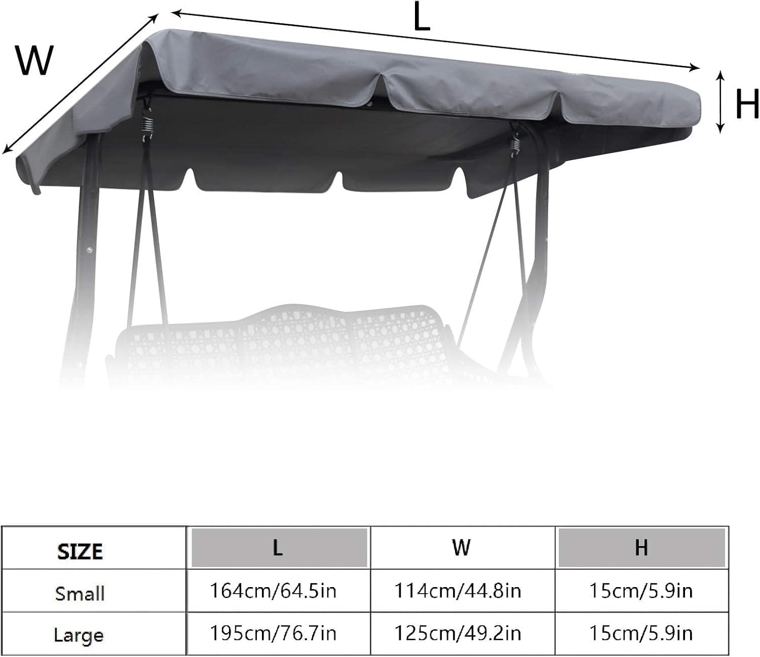 Outdoor Patio Swing Chair Canopy Replacement, 3 Seater Porch Swing Seat Canopy Cover, Waterproof Windproof Anti-Uv Heavy Duty Rip Proof Garden Hammock Top Cover, Garden Furniture Covers (Grey, Large) image number 6