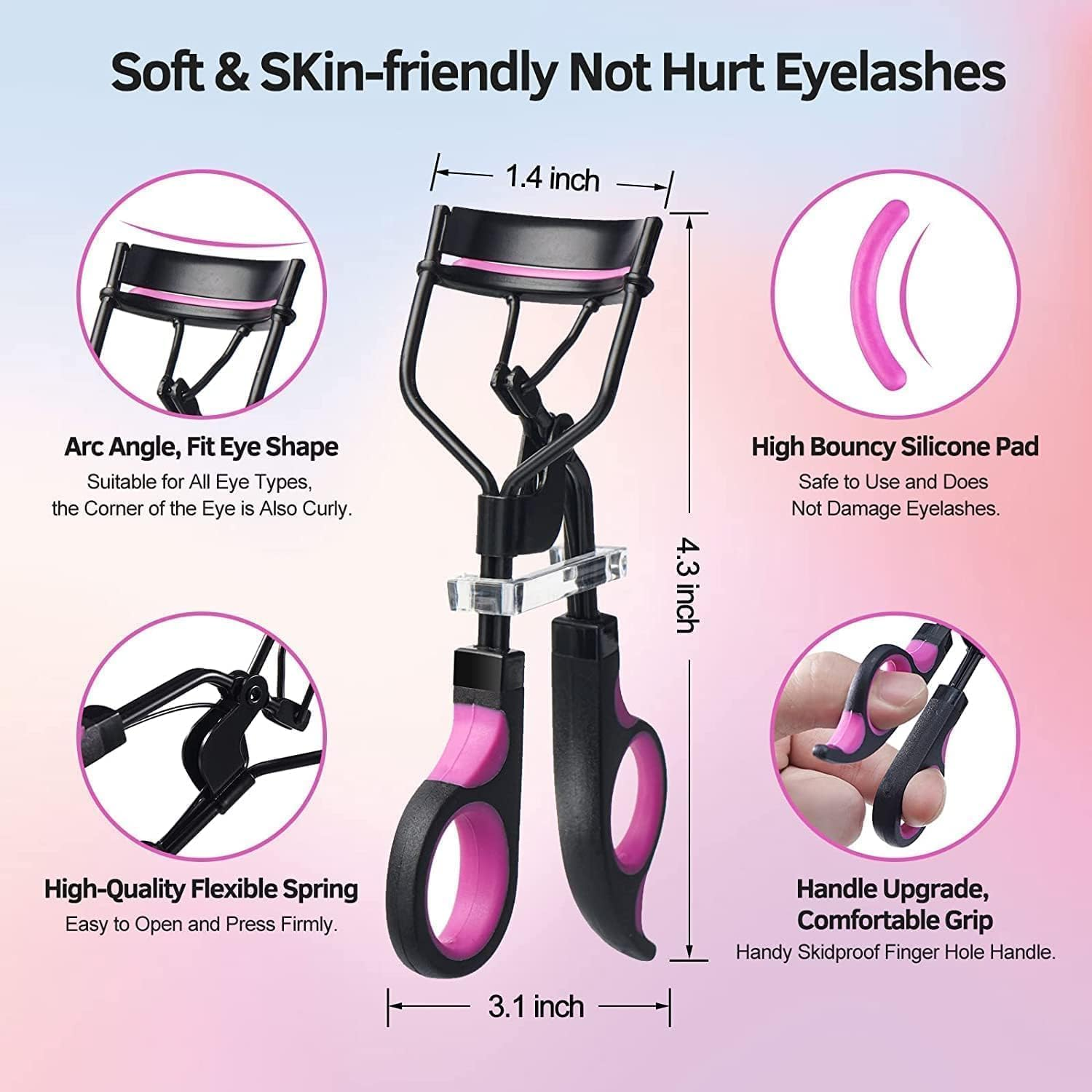 LGLAU Eyelash Curler with Extra Replacement Refill Pads,Classic Lash Curler Kit,Pro Eyelash Curler,No Pinching or Pulling Curled Eyelashes & Lash Line in Seconds,Longer Curler Eyelashes Lash Tool (Black) image number 6