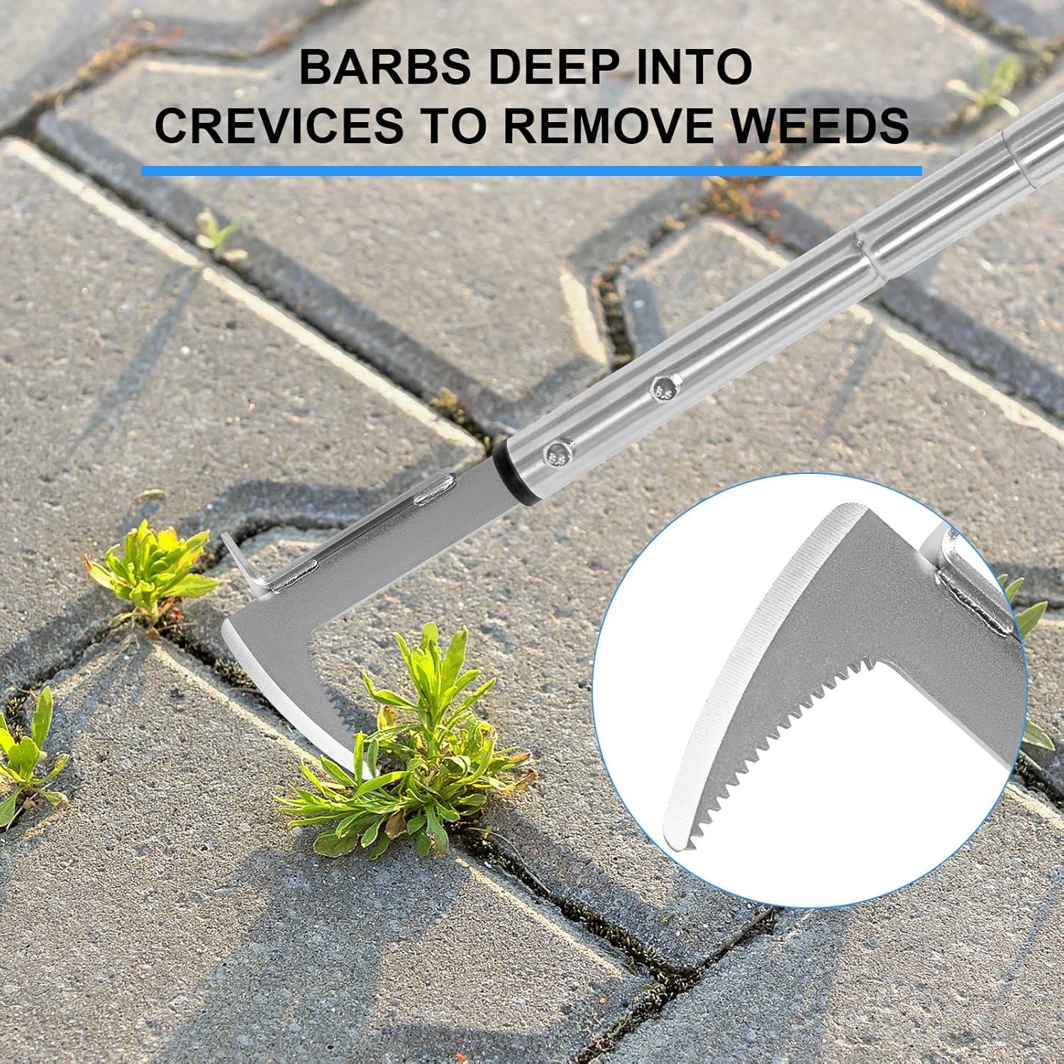 BARAYSTUS Crack Weeder, Stainless Steel Manual Crevice Weeding Tool, Long Handle Weed Grabber Remover, L-Shaped Manual Weeder Puller, Durable Crevice Weeding Tool for Sidewalk Garden Patio Lawn image number 2