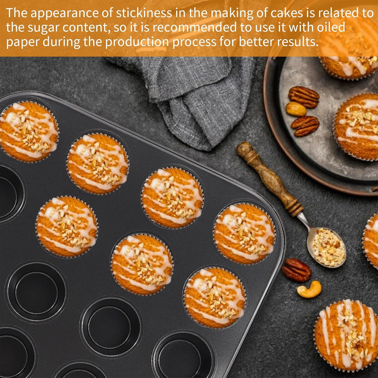 24-Cup Wiltshire Cup Muffin Pan Non-Stick Baking Cups BPA Free Reinforced Thickened Stainless Steel Frame Muffin Pan Cake Molds Bakeware Cupcake Mold for Air Fryer Toaster Oven Counter & More (Golden) image number 3