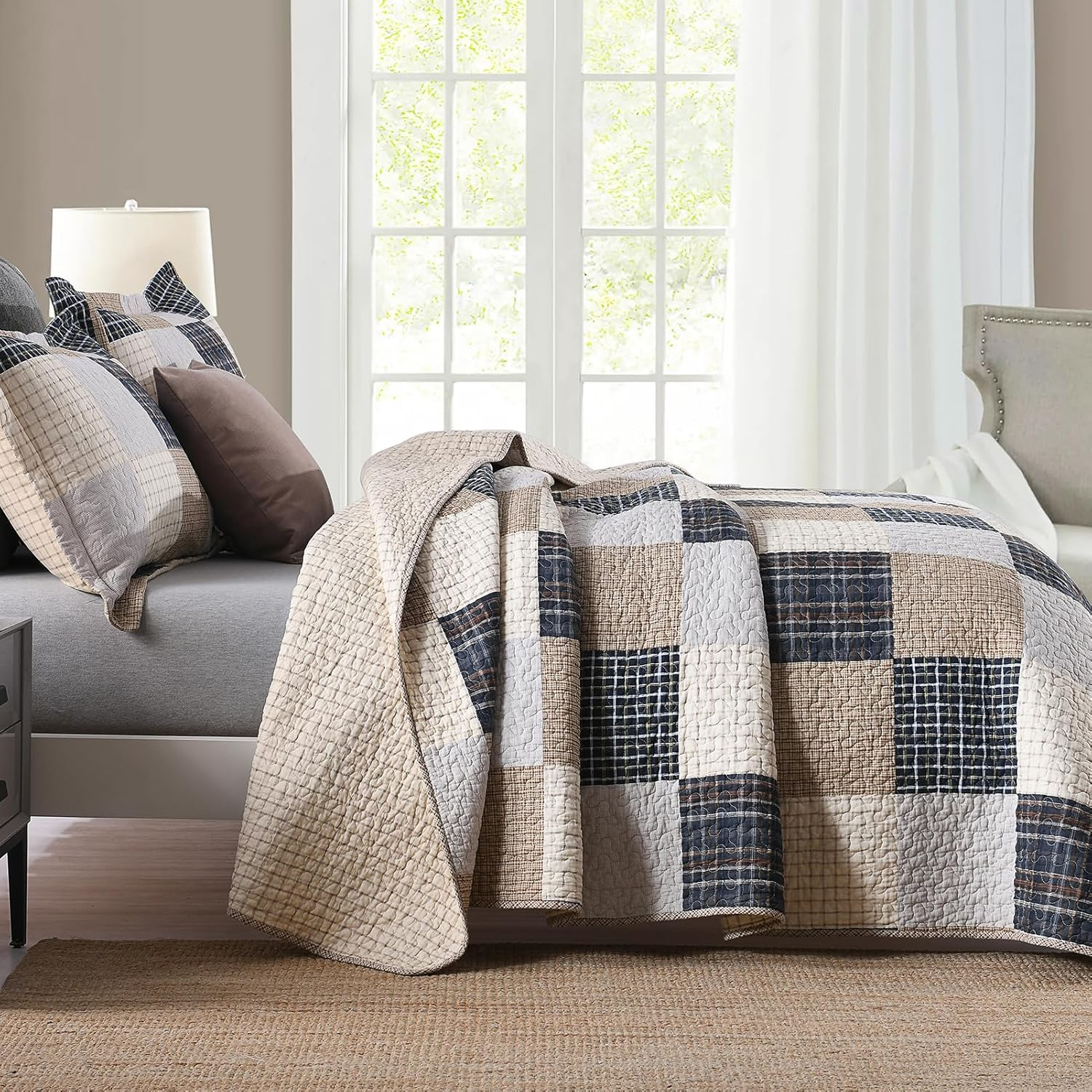 100% Cotton Quilted Bedspread Coverlet Set Queen Size, Lightweight Quilt with 2 Pillow Shams, Geometric Bedding Set Bed Blanket, Orange