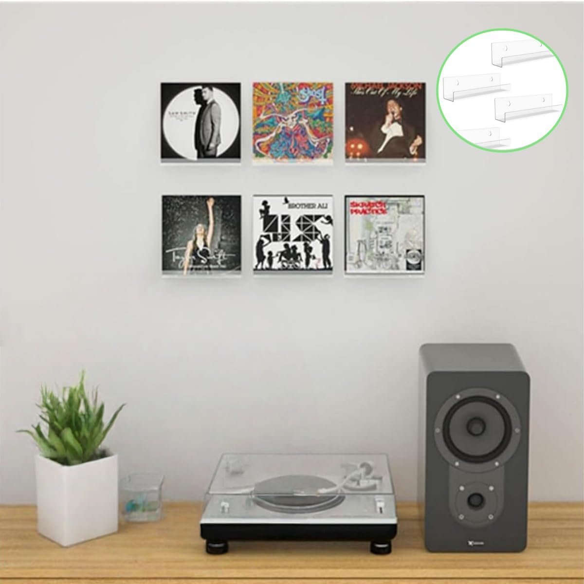 4 Pcs Clear Vinyl Record Wall Mount Shelves,Clear Acrylic Album Record Holder Display, Shelf Mount CD Rack Wall Display, Holder for Album image number 3