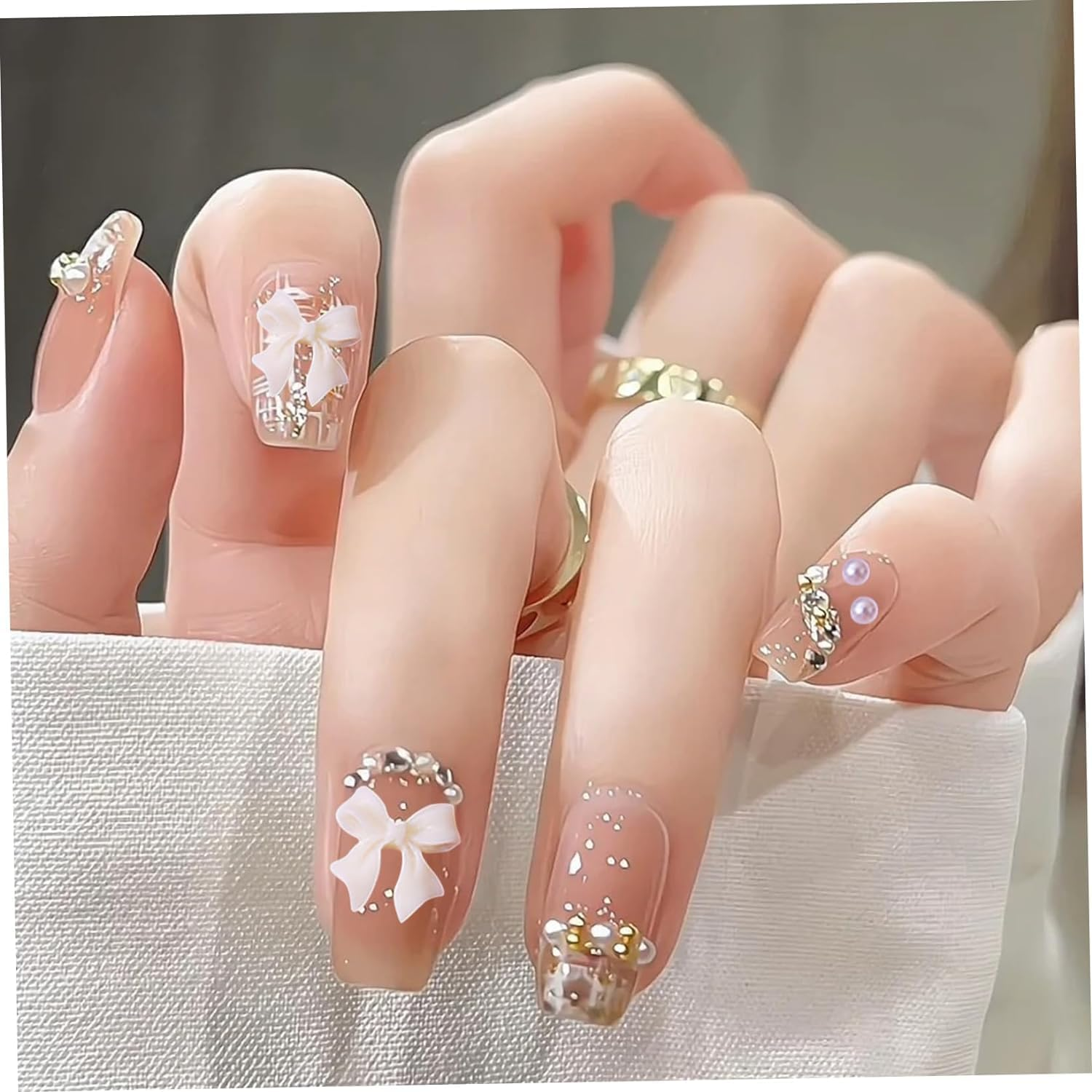 200Pcs 3D Colorful Aurora Bow Nail Art Decoration, Bow Nail Charms Nail Multi-Shape Charms Pendant Pearls Art Accessories(Black White) image number 4