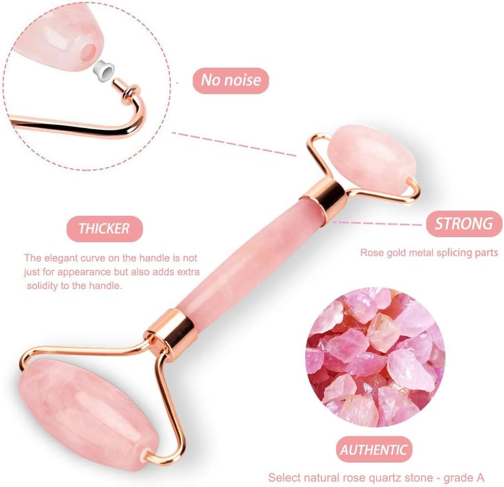 Jade Roller Massager,Anti-Aging Facial Roller Natural Jade Roller Make Your Face,Neck,Eyes Smooth Skin,Best Gift Free for Girlfriend,Ladies,Girls (Pink) image number 2