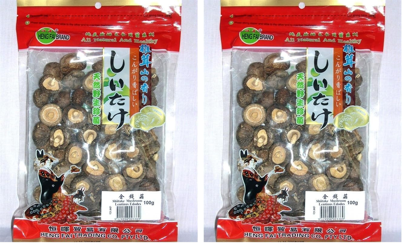 Heng Fai Shiitake Natural Money Mushroom - Large Meaty Texture for Authentic Flavour | High Protein | Perfect Vegan Food Choice for Stir-Fries, Soup and Stews | Fresh and Firm Quality | 100G - 100 G (Pack Of 2)