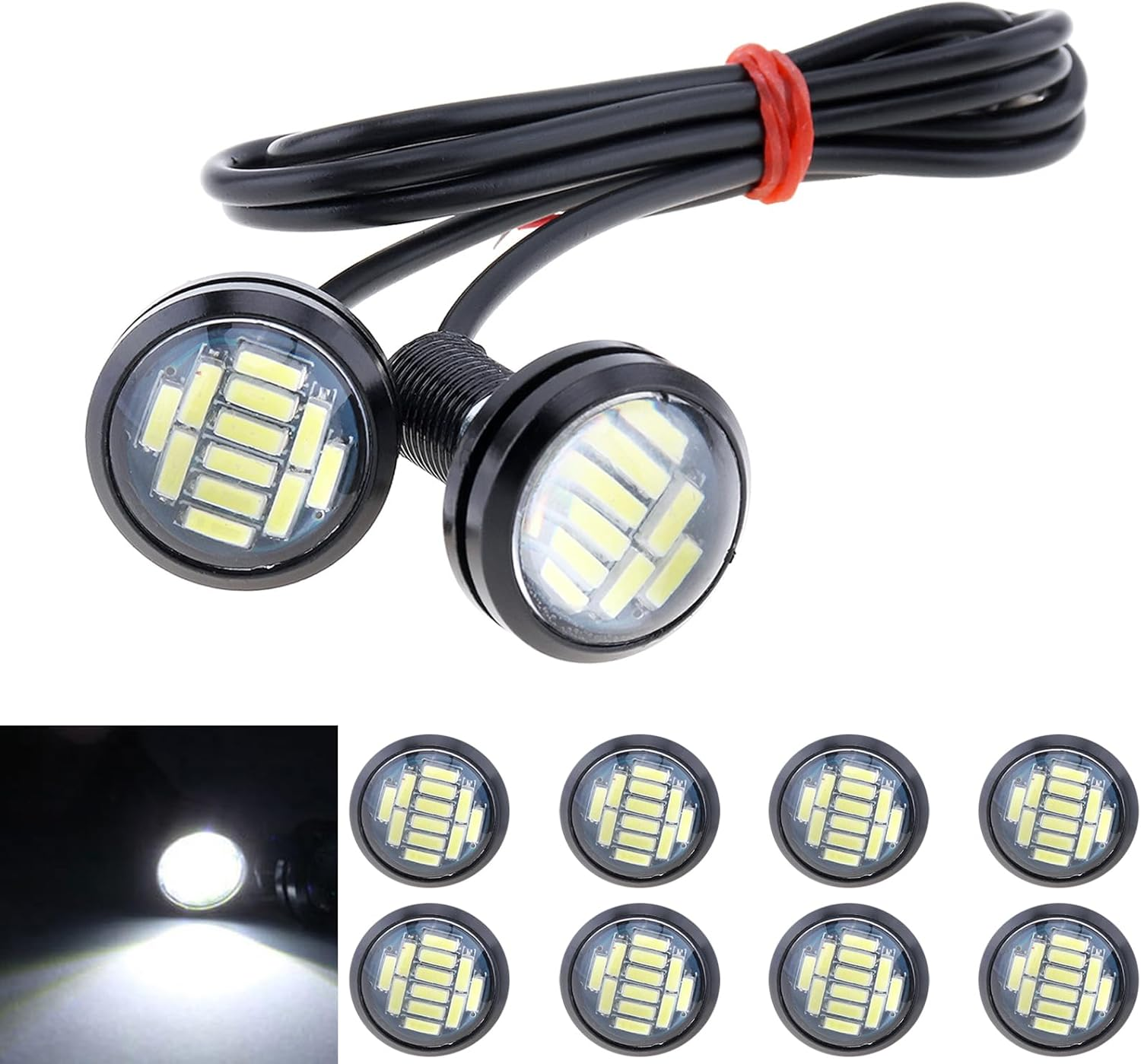 Drisentri 10Pcs 18Mm Car Eagle Eye DRL Led Daytime Running Lights LED 12V Backup Reversing Parking Signal Automobiles Lamps, White image number 3