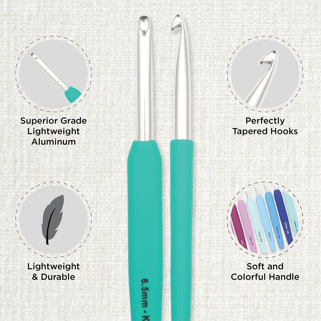 Knitpro Waves Crochet Hooks Set &ndash; 14 Hook Grande Gift Set, Sizes 2 &ndash; 12Mm, Ergonomic Soft Handles, Soft Rubber Grip for Arthritic Hands, Light & Comfortable Crochet Needles for Knitting image number 1