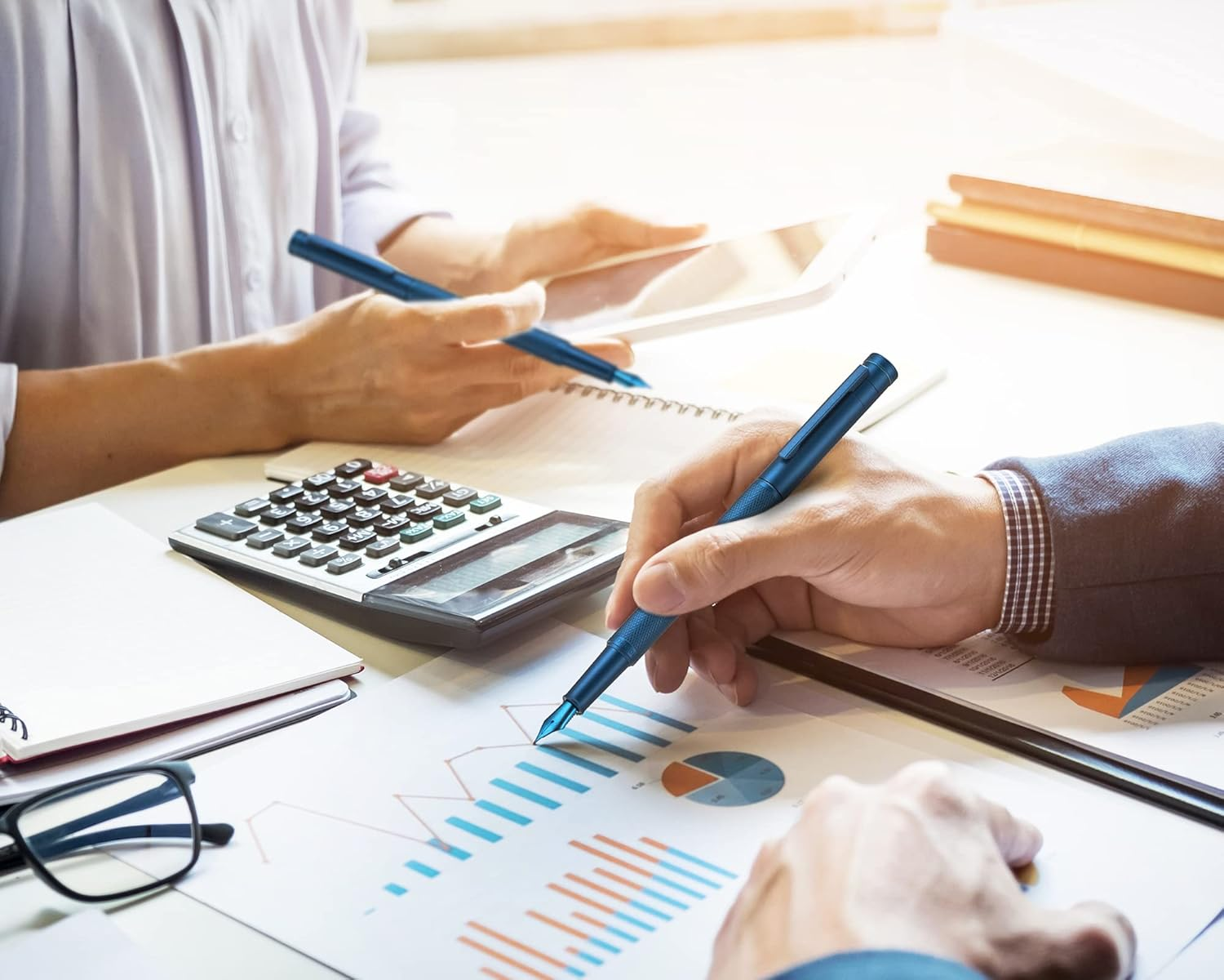 Asvine Hongdian 1851 Dark Blue Forest Fountain Pen Blade Nib Classic Design Calligraphy with Converter and Metal Case Set