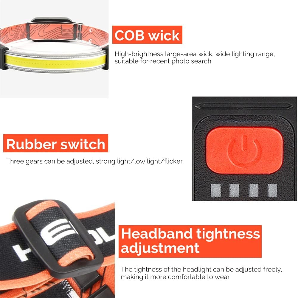 LETOUR LED Headlamp Rechargeable, 1200Lumen Lightweight LED Head Flashlight, 210&deg; Wide Beam Headlight, 3 Modes Waterproof Head Torch with Red Rear Lights for Camping, Running, Jogging, Fishing ﻿ image number 2