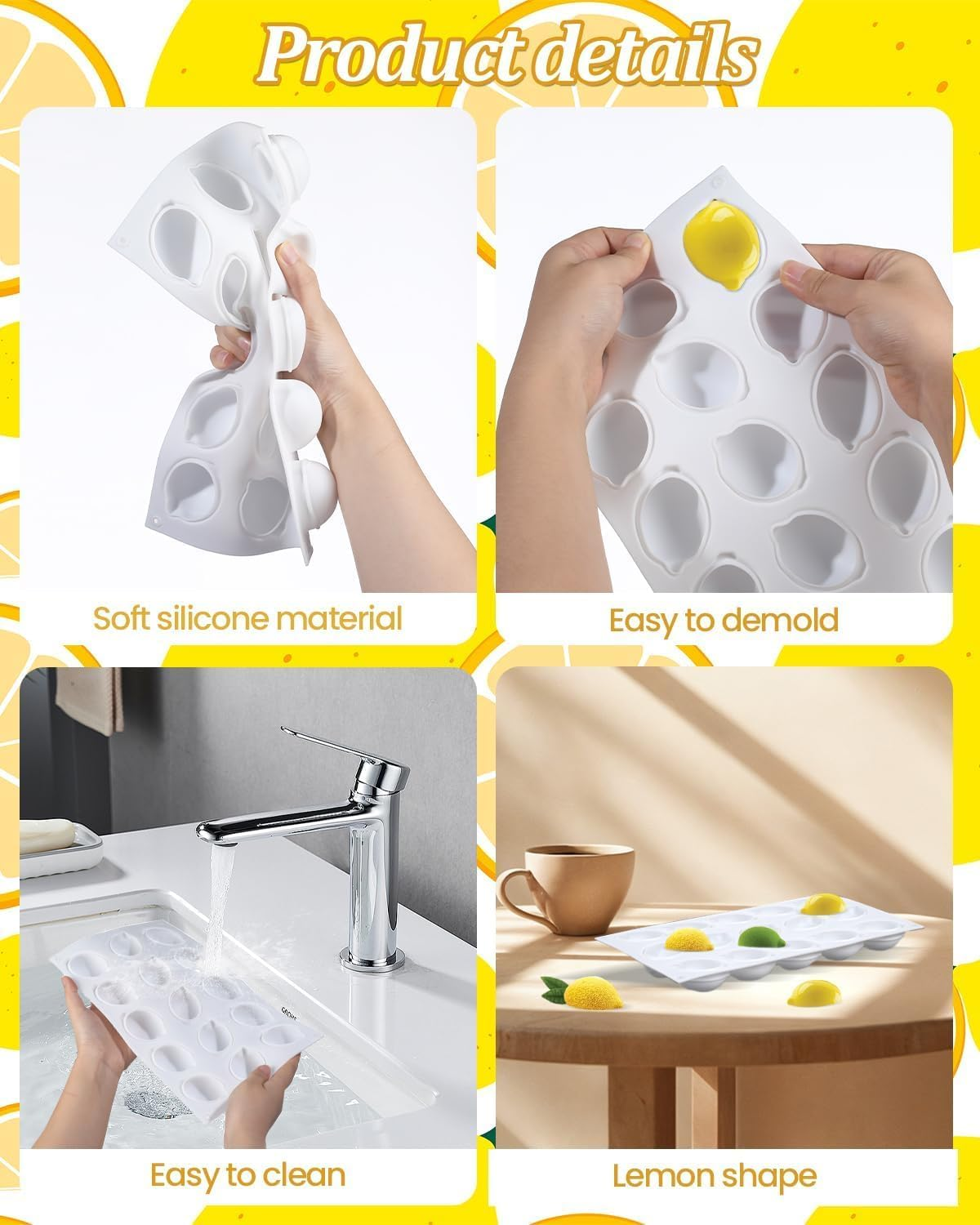 Lemon Silicone Molds, 15-Cavity Lemons Shape Cake Mousse Mold, Non-Stick 3D Lemon Fondant Molds Baking Pan Bakeware (White, 17.5 * 29.7Cm) image number 1