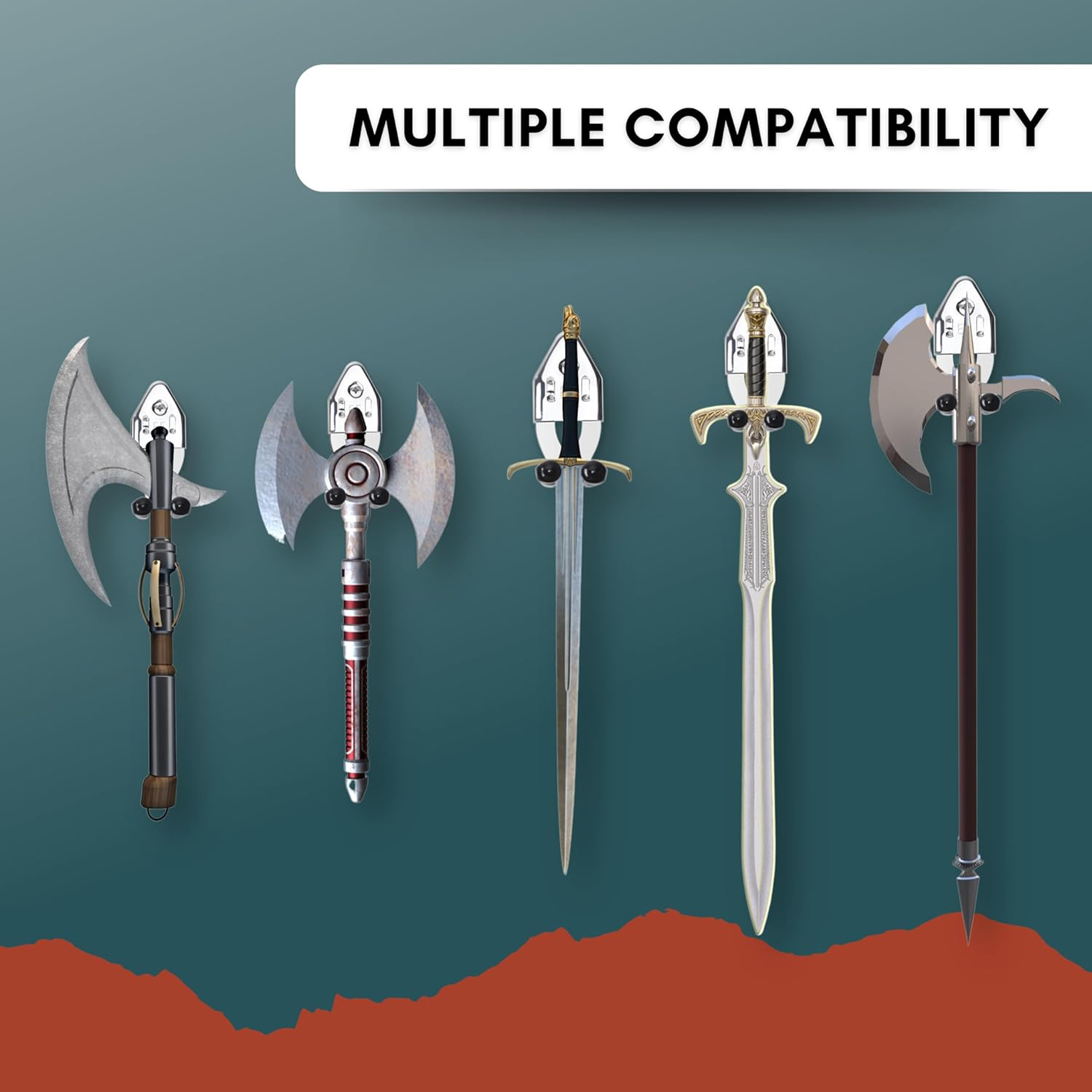 Eco-Fused 2X Vertical Sword Mount - Dagger Display Wall Hanger - Adjustable Multifunctional Mount - Stainless Steel Wall Rack for Axe, Daggers, Knives (Silver) image number 5