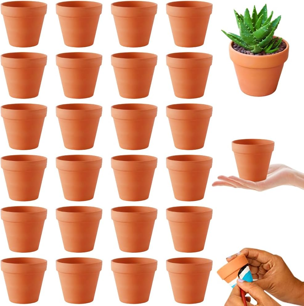 HIULLEN 24Pcs Terracotta Plant Pots, 4.8Cm Small Ceramic Plant Pots, Mini Flower Pots, Multi Purpose Mini Terracotta Pots for Plants, Flowers, Candle Making, and Painted Art image number 1