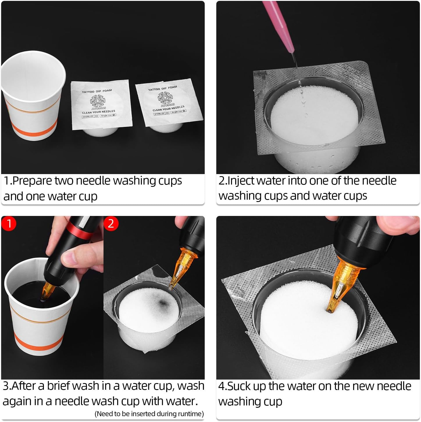 ATOMUS Tattoo Dip Foam 36Pcs Tattoo Needles Dip Cup Caps Tattoo Needles Cleaning Cups Needles Head Tip Dip Foam Tattoo Clean Supplies image number 3