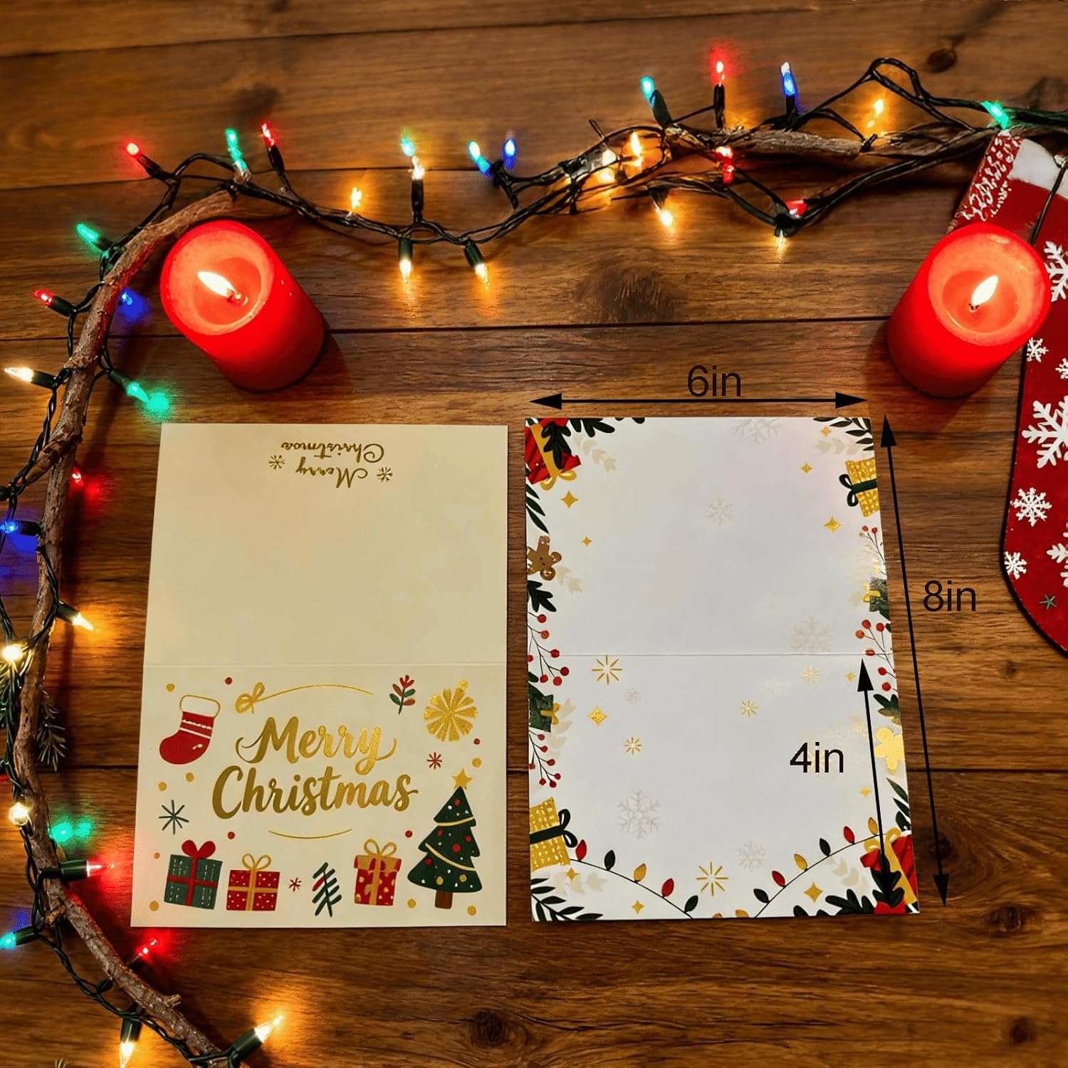 Christmas Cards Set 8 Pack, 18 X 15 Cm Foldable Holiday Greeting Cards, 350Gsm White Cardstock with Gold Foil &ndash; Includes 1 Envelopes, Blank inside &ndash; Xmas Cards for Family, Friends, Office Use image number 6
