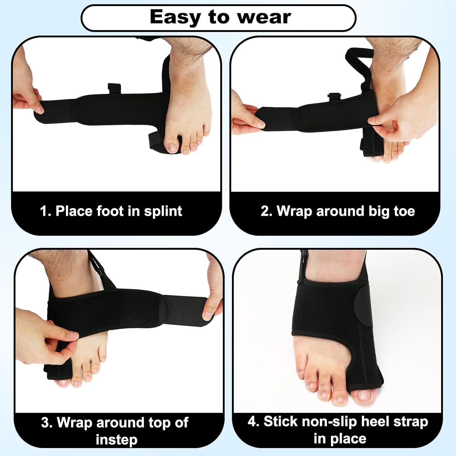 2Pcs Big Toe Splints, Adjustable Big Toe Straightener with Metal Plates Hallux Valgus Brace for Women Men Fractured Sprains Turf image number 3