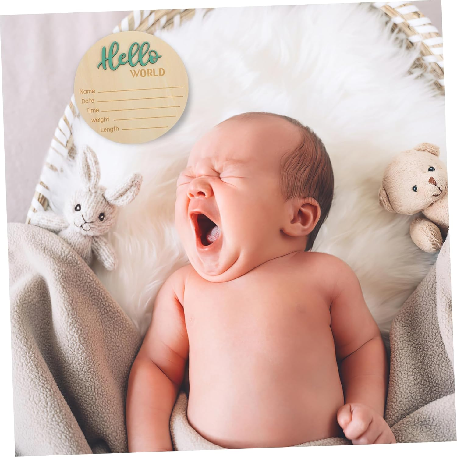 Wooden Baby Announcement round Sign Birth Announcement Name Sign for Newborn Newborn Photography Prop for Infant image number 1