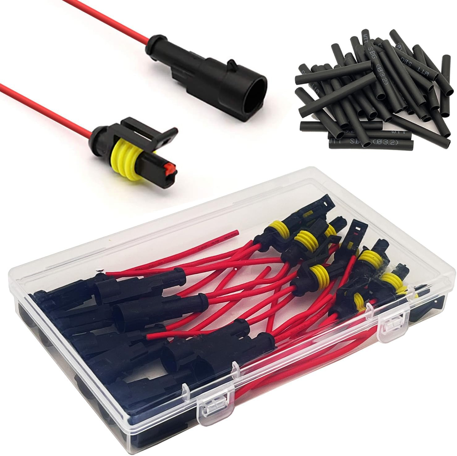 10 Kit 16 AWG 1 Pin Connector Car Waterproof Wire Connectors 1 Pin Automotive Electrical Connectors Quick Disconnect 1 Way Wire Terminal Connector Plug and Heat Shrink Tubing Kit image number 1
