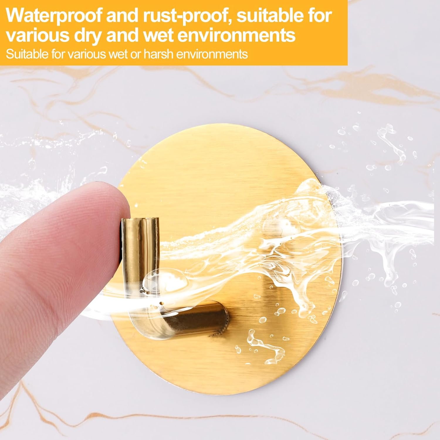 8Pcs Sticky Hooks, Stainless Steel Towel Hooks Adhesive Wall Hooks Waterproof Bathroom Hooks for Kitchen Bathroom Bedroom (Gold) image number 2