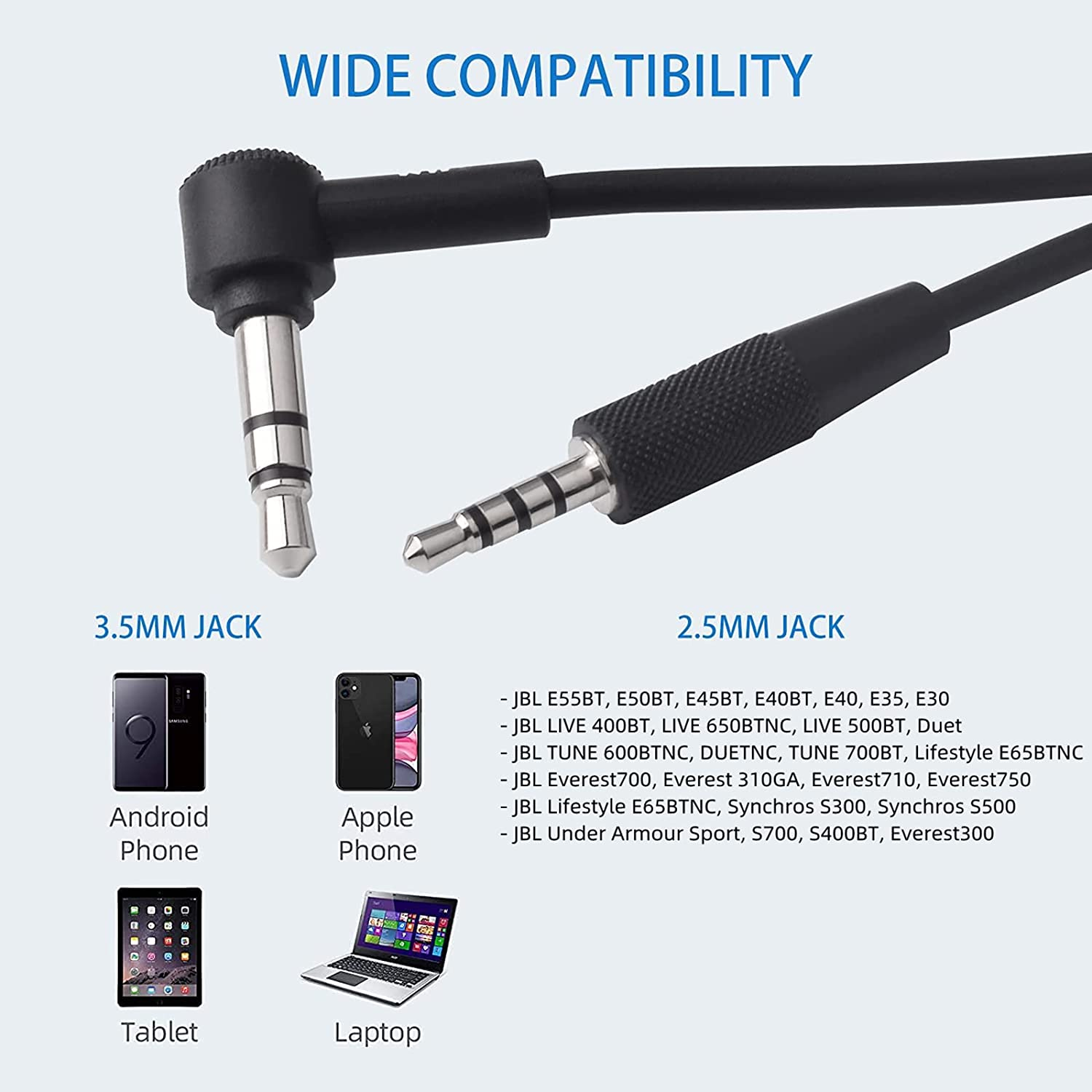 2.5Mm to 3.5Mm AUX Cable Audio Cord Compatible with Synchros E40BT E50BT J56BT E45BT E55BT E65BTNC ELITE750NC Duetbt Duetnc LIVE400BT LIVE500BT TUNE600BTNC LIVE650BTNC S400BT Headphones image number 4