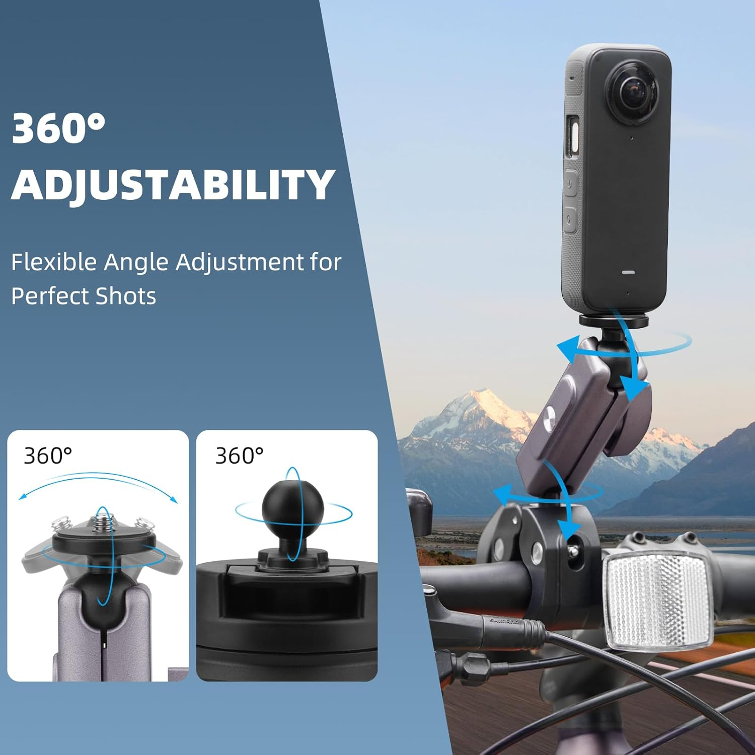 BRDRC Pocket 3 Camera Bike Mount Clamp Motorcycle Handle Holder Aluminum for Insta360 X5 X4 X3 Ace Pro Go 3S, for DJI Osmo Pocket 3 2 Mobile 7P Action 5 Pro 4 3, for Gopro Max Hero Mini Accessories image number 3