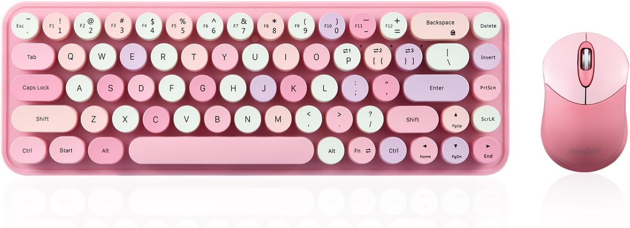 Perixx PERIDUO-802PK Bluetooth Mini Keyboard and Mouse Combo - Retro round Key Caps - Pastel Pink - US English image number 2