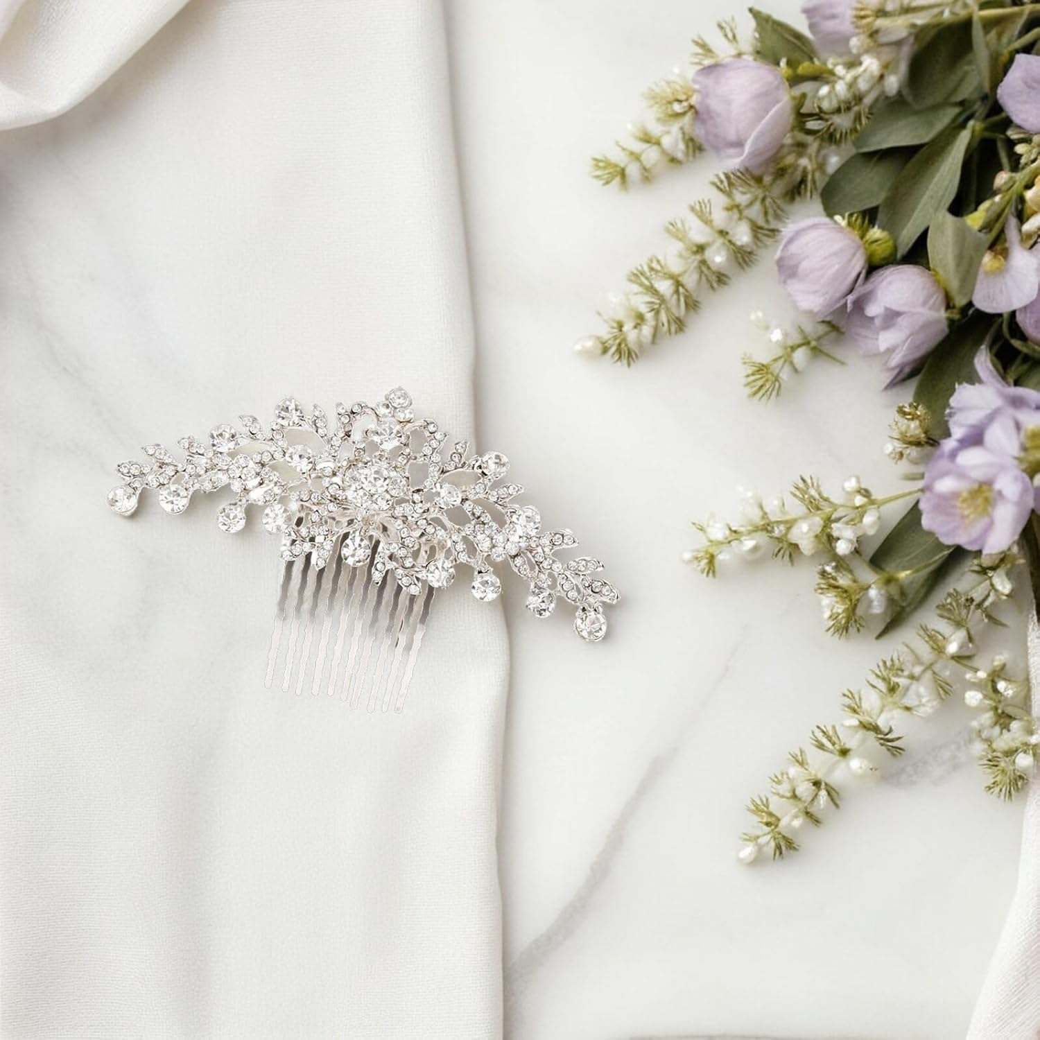 POPETPOP Hair Clip with Diamonds Vintage Silver Hair Side Combs Hair Comb Made of Silver Vintage Alloy Wedding Hair Comb with Rhinestone Beads Rhinestone Comb Wedding Dress Women'S Hair Pin image number 6