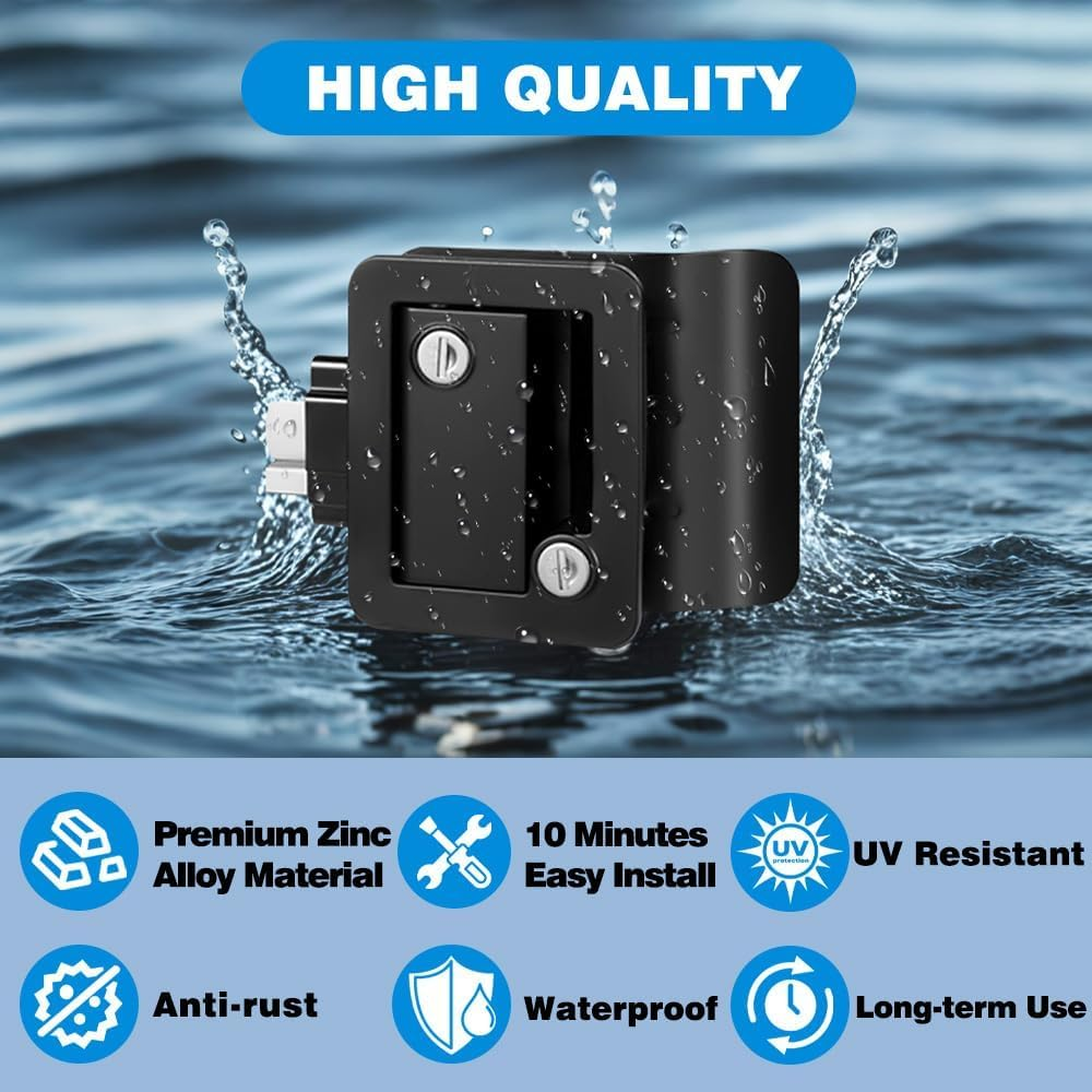 RV Murts RV Door Lock Replacement with Paddle Deadbolt, 100% Mental Camper Door Latch, Zinc Alloy Travel Trailer Entry Door Locks, RV Door Latch 4 Keys, Camper Door Lock Kits, RV Door Handle, Black. image number 2