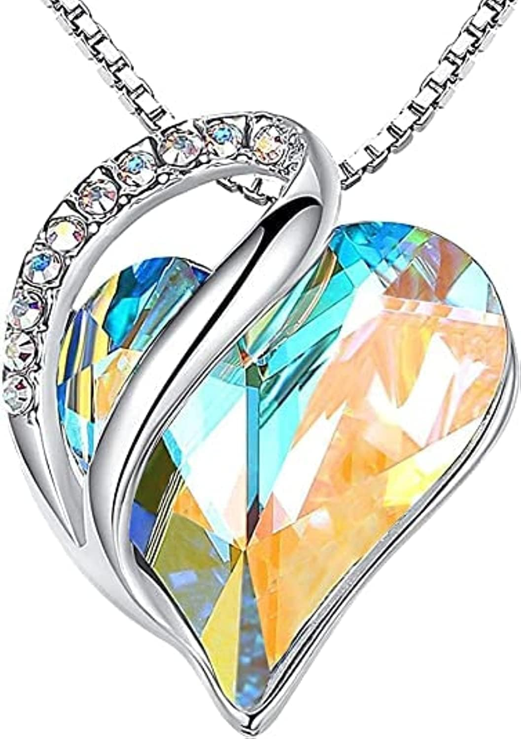 Infinity Love Heart Pendant Necklace, Crystal Necklaces for Women, Silver Tone Jewelry Gifts for Women, 18-Inch Chain & 2-Inch Extender