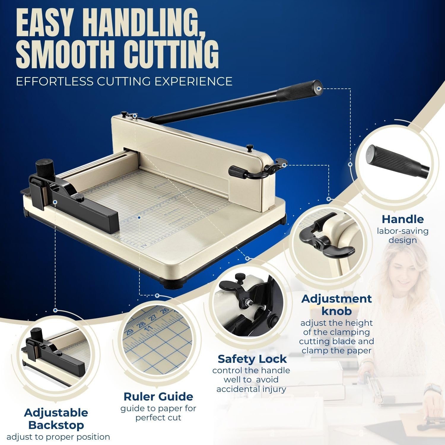 Flexzion Guillotine Paper Cutter 12 A4 Professional Industrial Heavy Duty Scrapbooking Metal Base Trimmer Machine 400 Sheet Capacity for Office Commercial Photocopy Printing Shop image number 6